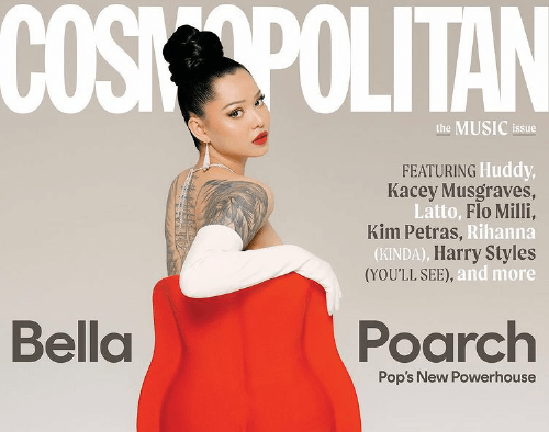 Bella Poarch is on the cover of Cosmopolitan magazine looking stunning wearing a red dress.